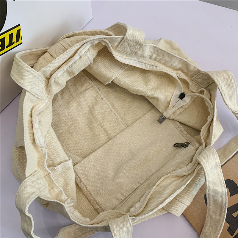 Sac fourre-tout décontracté à poches multiples pour femme, couleur unie, grande capacité, poignée à bandoulière 