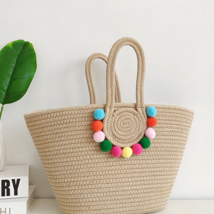 Holiday Beach Simple Cotton Rope Woven Large Capacity Straw Handbag