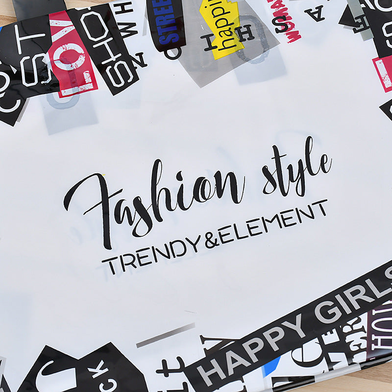 52*40*10 Fashion Simple Letter Printing Cosmetics Clothing Plastic Portable Shopping Bag 50-Bag