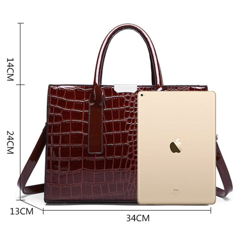 Women Vintage Zipper Design Crocodile Pattern Large Capacity PU Handle Bag