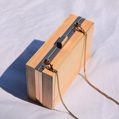 Women Simple Wooden Retro Chain Shoulder Clutch Bag