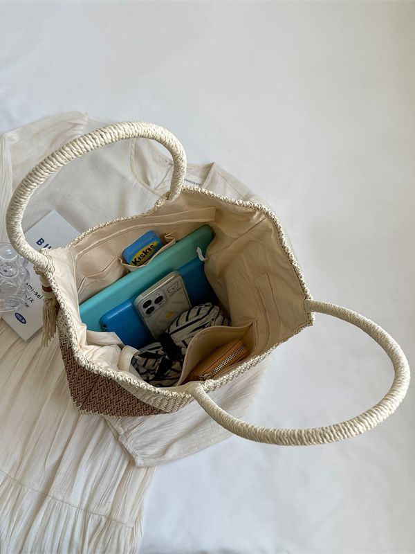 Women Fashionable Large Capacity Straw Woven Shoulder Tote Bag