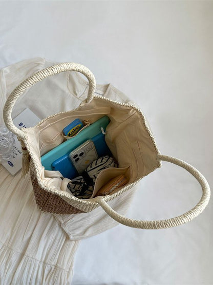 Women Fashionable Large Capacity Straw Woven Shoulder Tote Bag