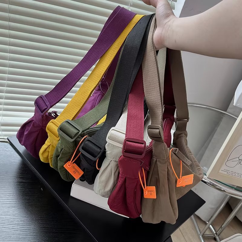 Women Casual Solid Color Waterproof Lightweight Dumpling Shaped Crossbody Bag