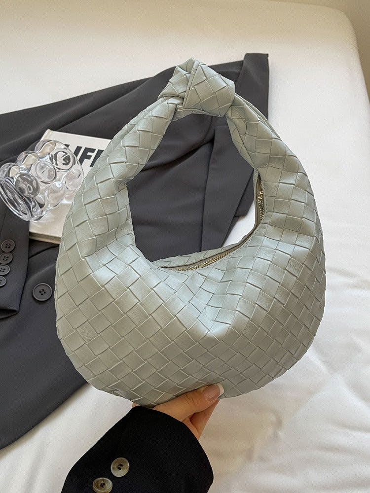 Women Fashion Casual Solid Color Woven Dumpling Handbag