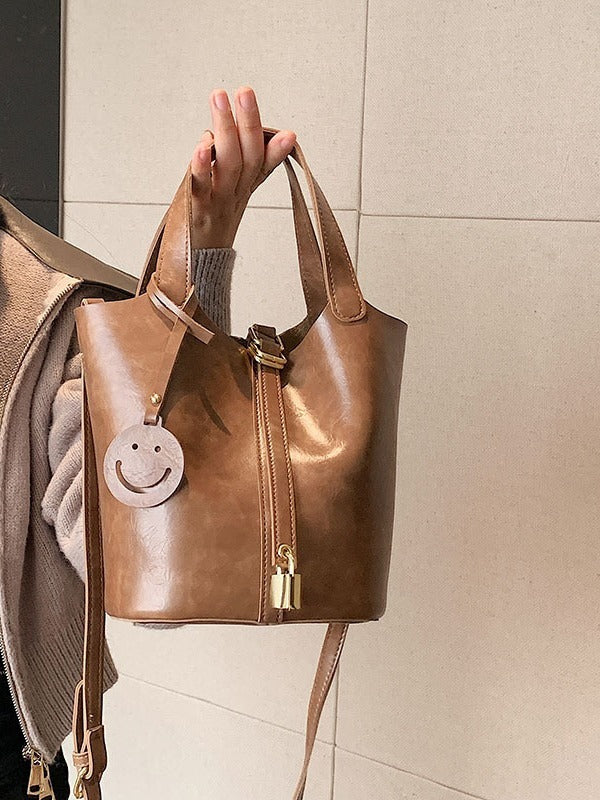 Women Simple And Fashionable Large Capacity PU Crossbody Bucket Bag
