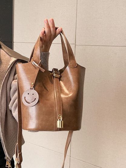 Women Simple And Fashionable Large Capacity PU Crossbody Bucket Bag