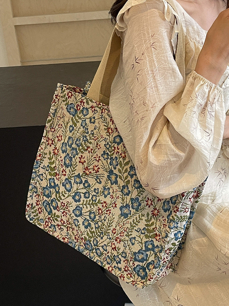 Women Fashion Casual Floral Printed Large Capacity Canvas Tote Bag