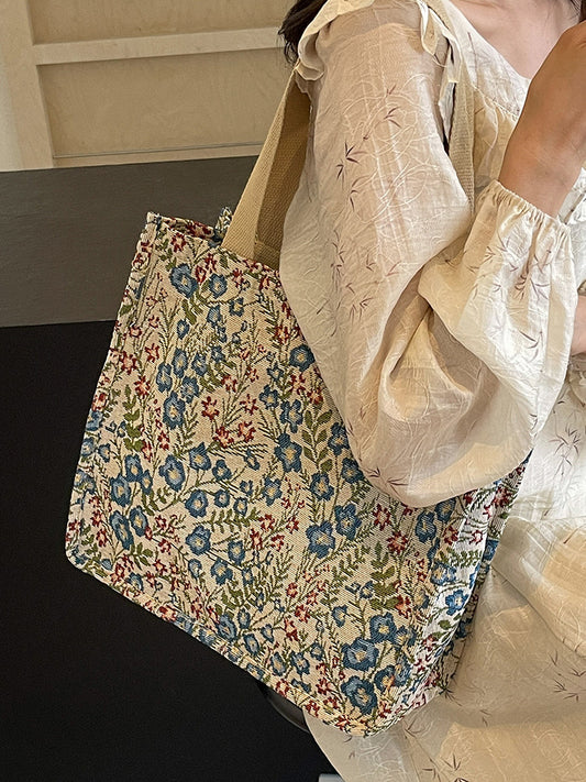 Women Fashion Casual Floral Printed Large Capacity Canvas Tote Bag