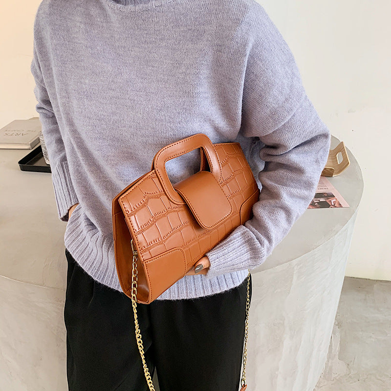 Women Fashion Solid Color Crocodile Pattern Square Chain Crossbody Bag