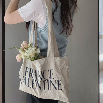 Sac fourre-tout en toile grande capacité pour femme, motif lettre simple, motif Saint-Valentin 