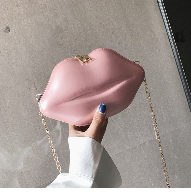Women'S Fashion Personality Lips Patent Leather Chain One Shoulder Bag