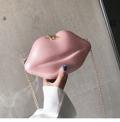 Women'S Fashion Personality Lips Patent Leather Chain One Shoulder Bag