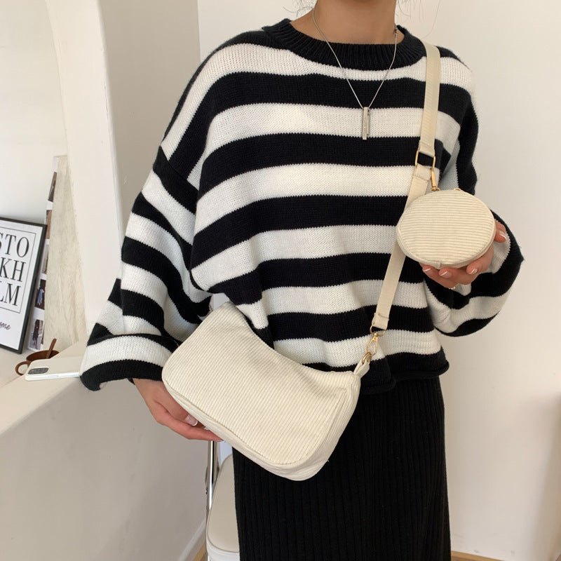 Women Fashionable Simple Zebra Canvas Zipper Crossbody Bag