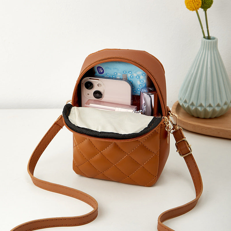 Women Fashion Simple Magnetic Clasp Flap Quilted Zipper Crossbody Bag