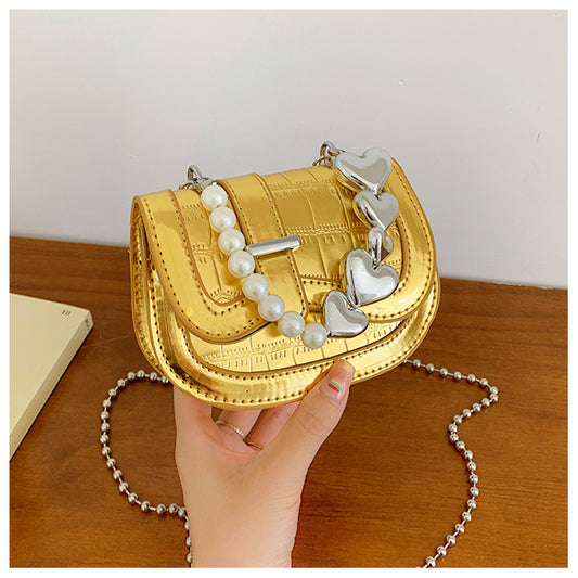 Mini sac à bandoulière tendance pour femme, motif cœur et perles, à paillettes, à la mode, pour l'été 