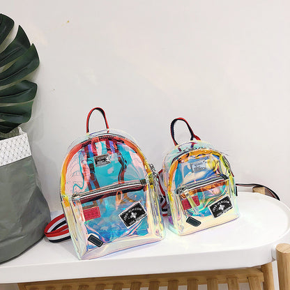 Women Creative Laser Jelly Clear Backpack Crossbody Handle Bag