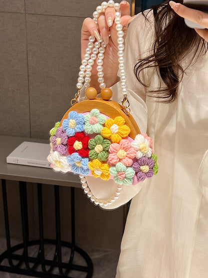 Sac à bandoulière créatif tissé avec chaîne et perles florales 