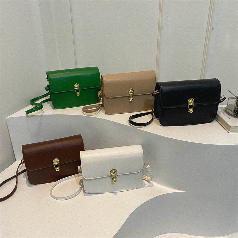 Simple Solid Color Lock Square Crossbody Bag