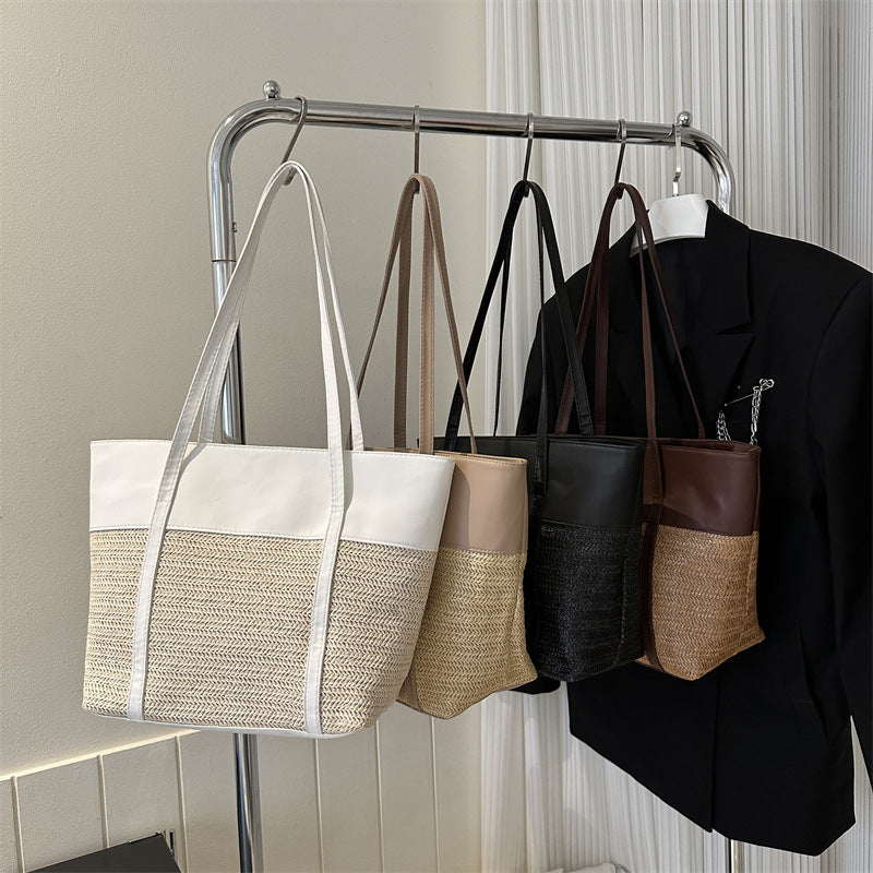 Women Fashionable Straw Woven Large Capacity Shoulder Tote Bag