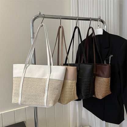 Women Fashionable Straw Woven Large Capacity Shoulder Tote Bag
