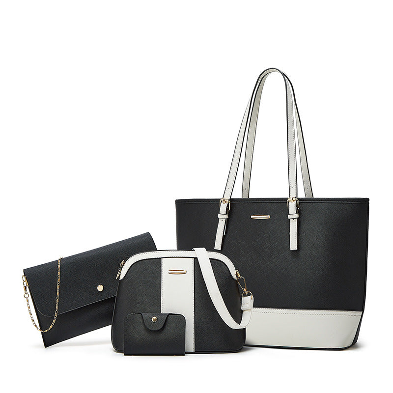 Ensemble de quatre sacs à main de grande capacité à coutures contrastées 