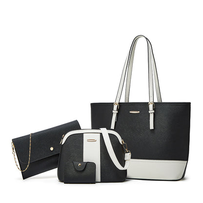 Ensemble de quatre sacs à main de grande capacité à coutures contrastées 