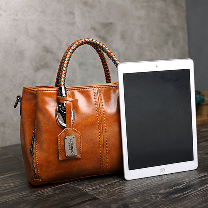 Women Fashion Retro Large Capacity PU Woven Handle Shoulder Bag