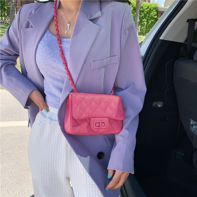 Women Casual Stitching Design Solid Color Quilted Crossbody Bag