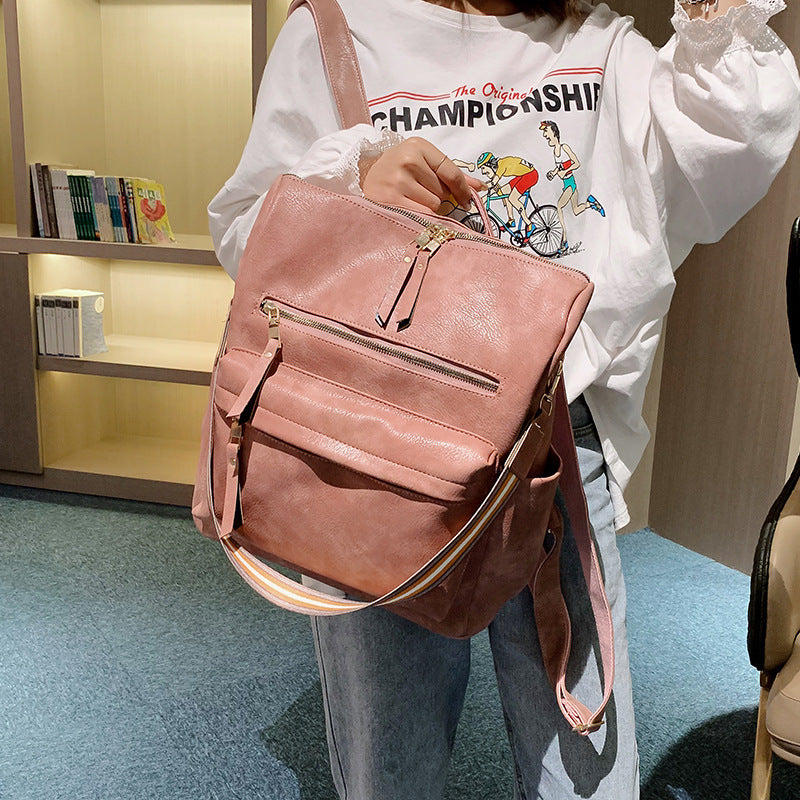 Women Vintage Zipper Design Multifunctional PU Backpack