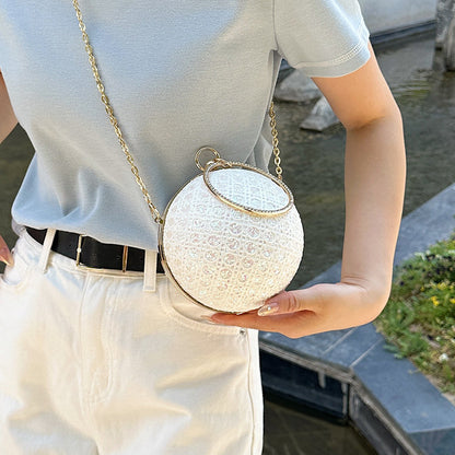 Women Fashion Elegant Round Sequin Hollow Handle Clip Chain Shoulder Evening Mini Bag