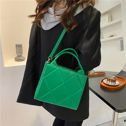 Women Basic Rhombus Design Solid Color PU Handle Bag