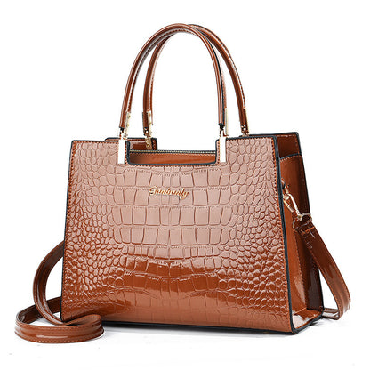 Women Fashion Crocodile Pattern Large Capacity Square PU Handle Shoulder Bag