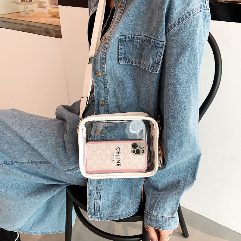 Women'S Fashion Transparent Clear Wide Strap Crossbody Bag