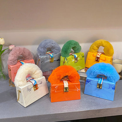 Fashionable Tie Dye Acrylic Plush Tote Shoulder Bag