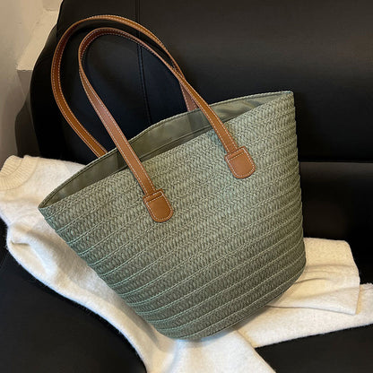 Sac fourre-tout d'été en paille tissée à la mode pour femmes, grande capacité 