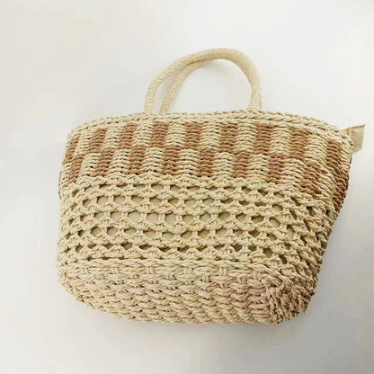Sac fourre-tout en paille tissé à la main pour femme, sac à main creux 