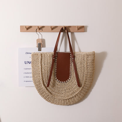Holiday Beach Simple Semicircle Large Capacity Woven Tote Bag