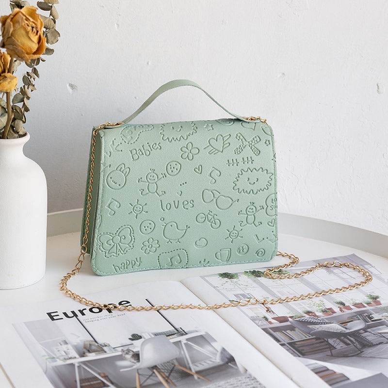 Women Fashion Heart Bow Cloud Embossed Flap Chain Square Crossbody Bag