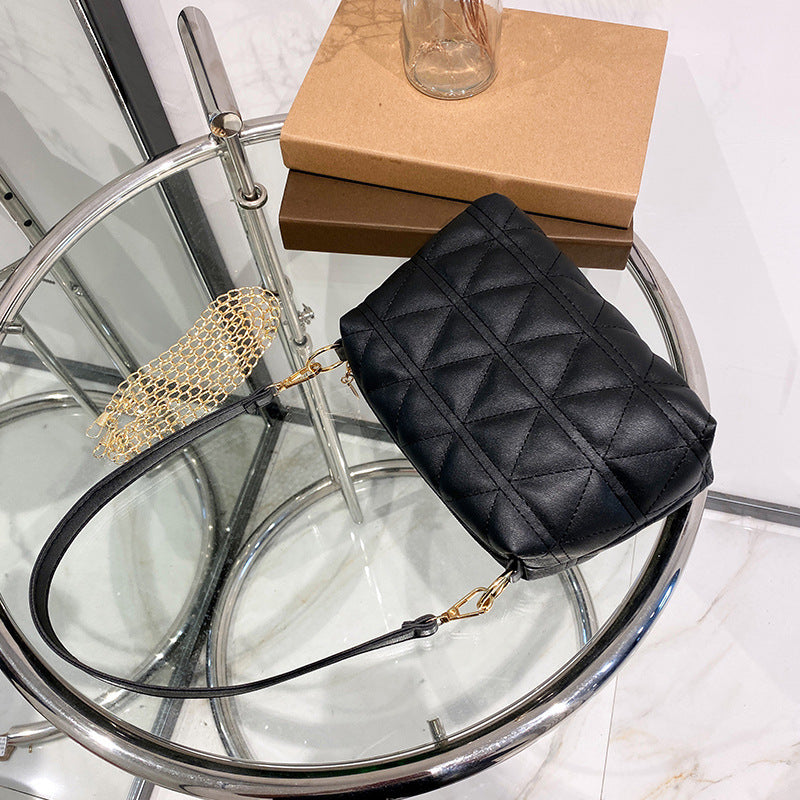 Sac à bandoulière en PU de couleur unie pour femme, style décontracté et basique, avec coutures en losange 