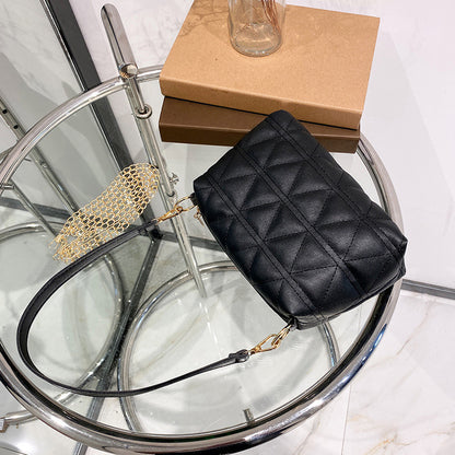 Sac à bandoulière en PU de couleur unie pour femme, style décontracté et basique, avec coutures en losange 