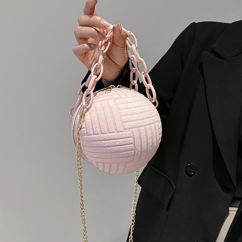 Women Fashionable Solid Color Round Ball Chain Crossbody Bag
