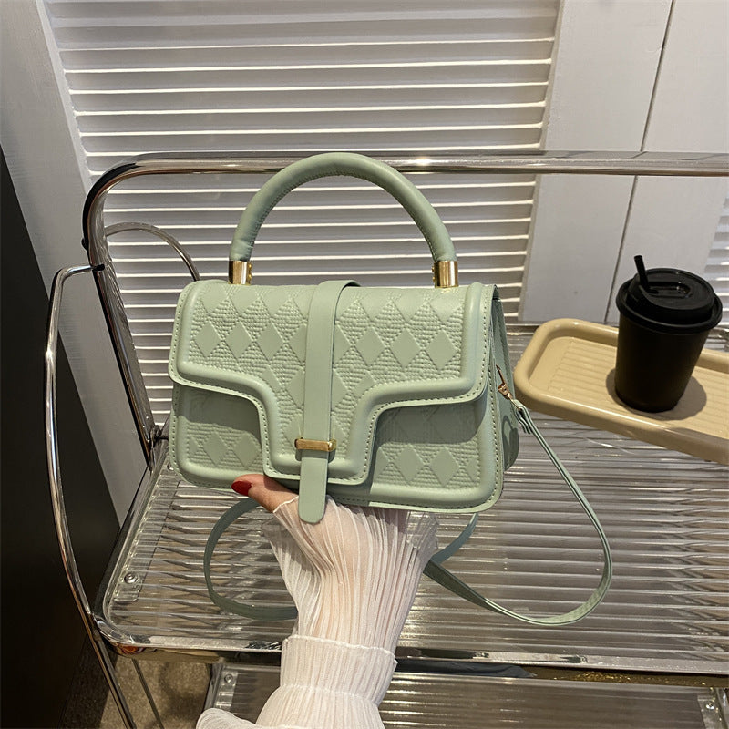 Sac à bandoulière carré en PU à rabat rhomboïde de couleur unie pour femme 