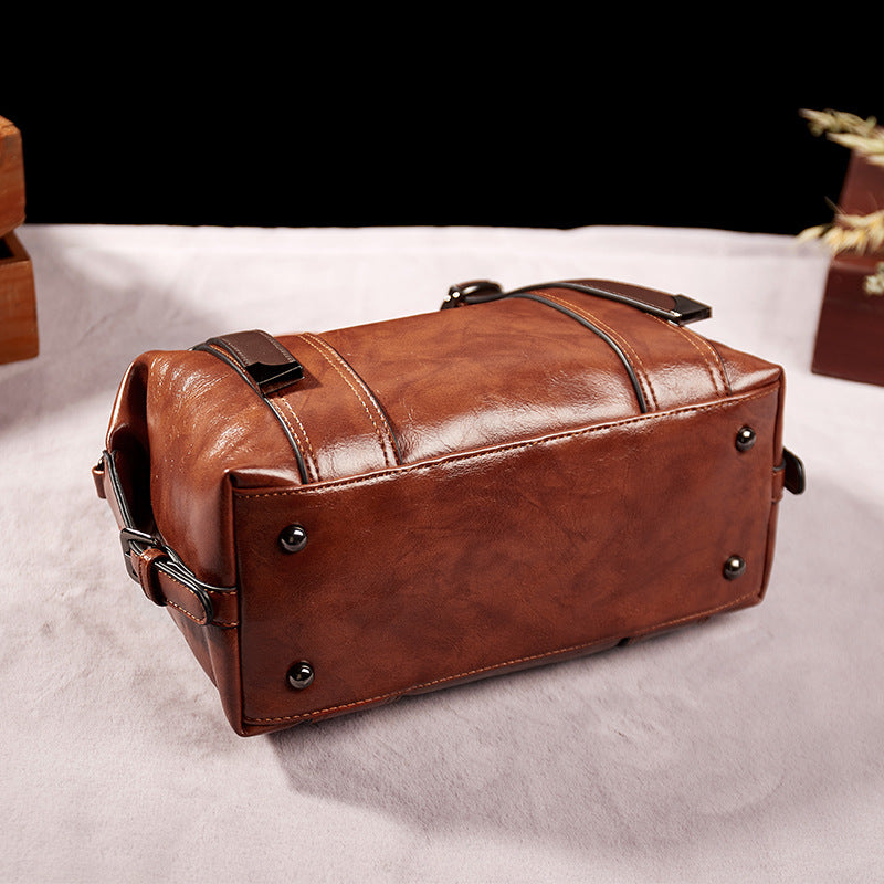 Women Fashion Retro Large Capacity PU Handle Shoulder Bag