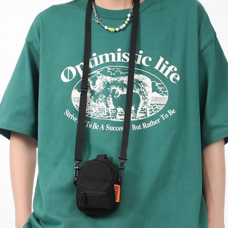 Men Fashion Solid Color Mini Zipper Crossbody Bag