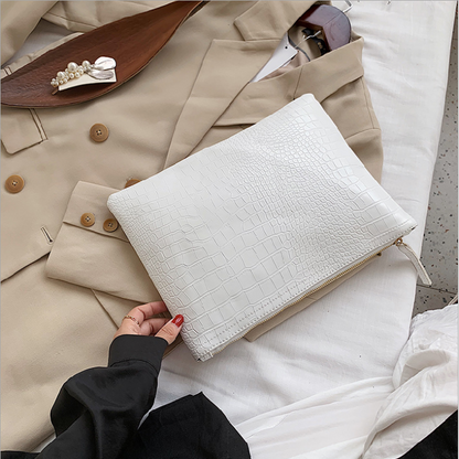 Pochette en PU à fermeture éclair et motif crocodile vintage pour femme 