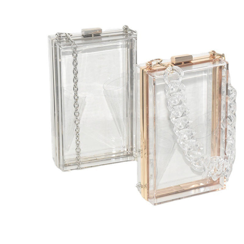 Women Acrylic Transparent Clear Resin Portable Chain Small Square Bag