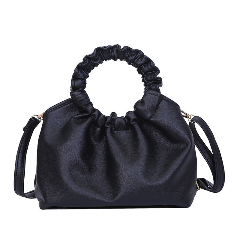 Women Fashion Pleated Design Solid Color PU Shoulder Bag
