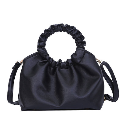 Women Fashion Pleated Design Solid Color PU Shoulder Bag