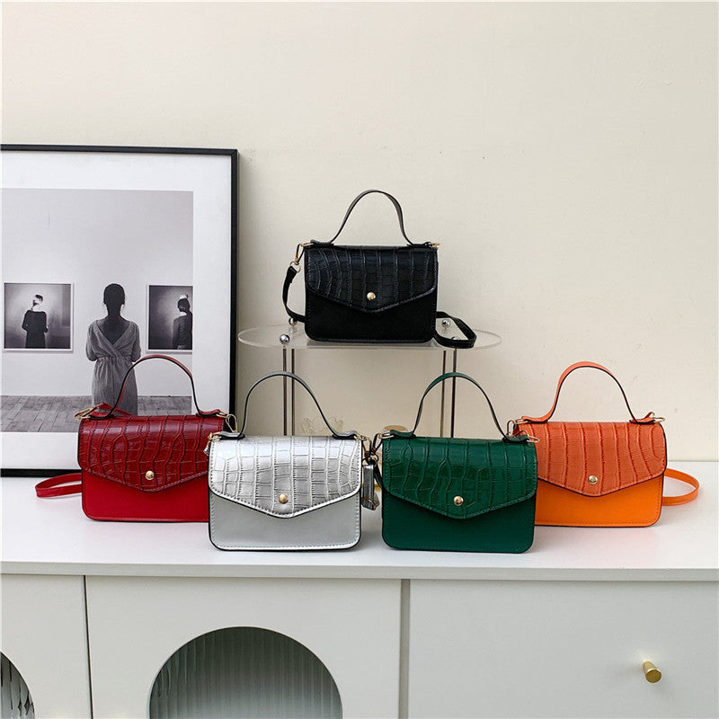 Women Fashion Solid Color Stone Pattern Flap Square Crossbody Bag